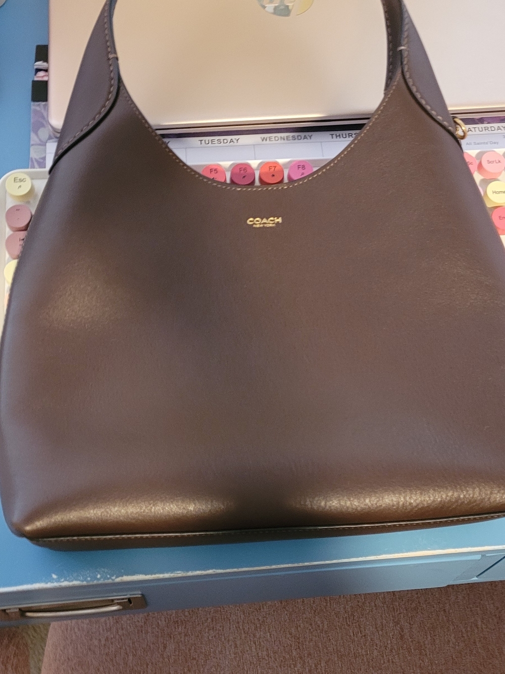 Coach Dark Brown Leather Hobo with Gold Logo